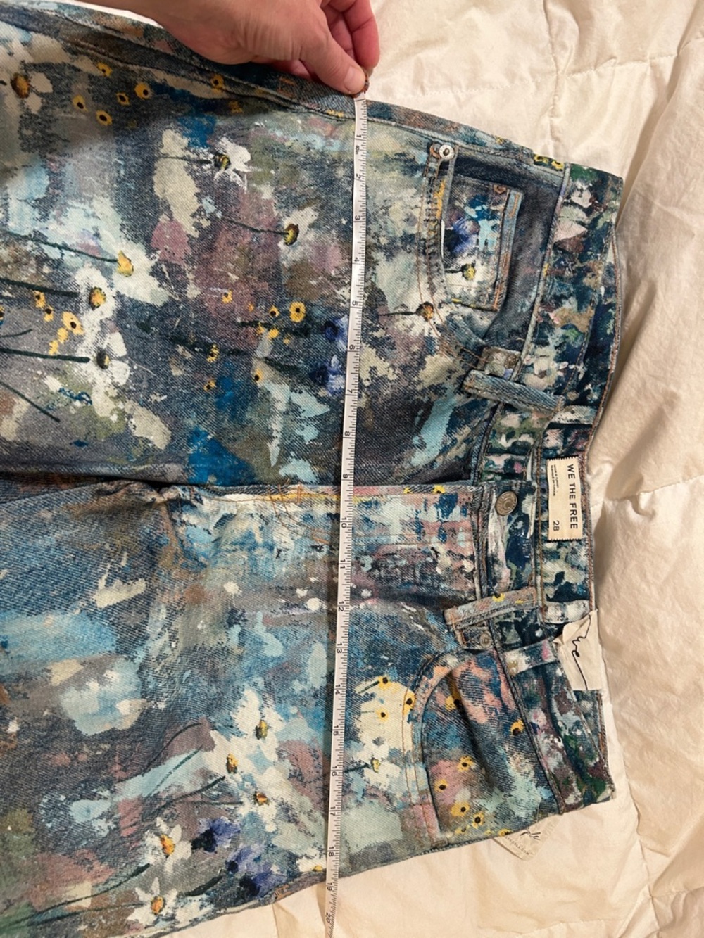 We The Free Gorgeous Blue Printed Straight Leg Jeans - Picture 10 of 11